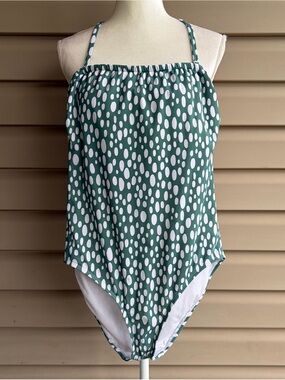 •Kona Sol• Green/White Dot Swimsuit w/ Optional Halter Strap - Size Large